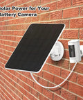 5W Solar Panel Charger For Battery Security Cameras, Outdoor USB-C Panel With 9.8ft Cable, mounted on brick wall