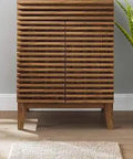 Front view of Dope 23.5 Inch Walnut Mid Century Bathroom Vanity With Clean Lines And Tapered Legs, sink basin not included