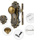 Antique Brass Mortise Lock Set For Interior Doors With Vintage Door Knob And Skeleton Key Old School Lock Replacement Retro Hardware