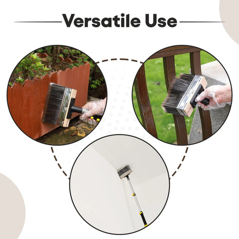 Deck Stain Brush 7.5 Inch Wood Stain Applicator with premium synthetic bristles in use on fences and walls for even coverage.