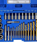 Pro Grade 31 Piece Screw And Bolt Extractors Drill Bit Set With Multi Spline Extractors Left Hand HSS Bits in blue case