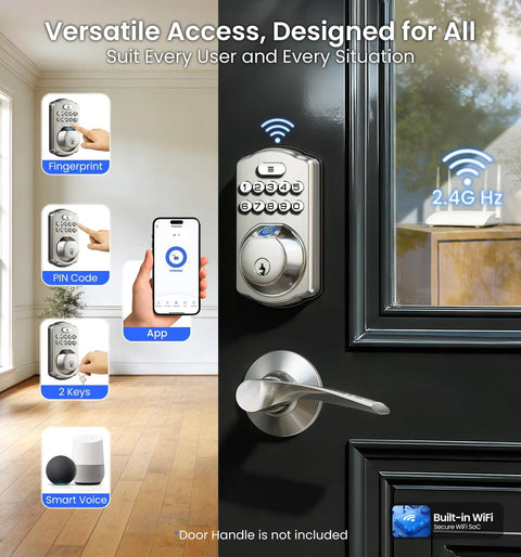 Smart WiFi Fingerprint Front Door Lock With App Control And Voice Assistants 6 In 1 Keyless Entry No Key Needed Stores 20 Fingerprints