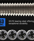 Close-up of All In One 100 Piece Drill And Tap Set With SAE And Metric Sizes For External And Internal Threading, showcasing steel dies.