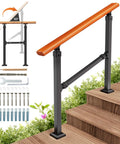 Sturdy Metal Wood Grain Handrail For 3 Step Outdoor Stairs built tough with adjustable design for elderly grip help.