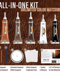 Slick Legit Leather And Vinyl Repair Kit For Couch Furniture Sofa Chair And Seats Featuring Realistic Brown Shade Mixing Tools includes color compounds.