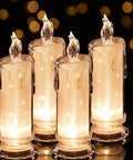 Set Of 4 White LED Flameless Pillar Candles, 2.5 Inch Diameter By 7 Inch Tall, Battery Operated, Realistic Flicker