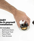 Hand installing Oil Rubbed Bronze Tub Drain Stopper Kit With Universal Tip Toe Stopper Cover Bushing Face Plate And Conversion Parts Kit