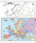 Europe Map 11x17 Laminated Dry Erase Chart, Double-Sided With Color Front And Blank Outline Back, Reusable Kid-Friendly Classroom