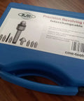 Blue case containing 9 Piece Lathe Ready Live Center Set With Morse Taper 4 Shank Swap In 7 Tips, shown closed with label.