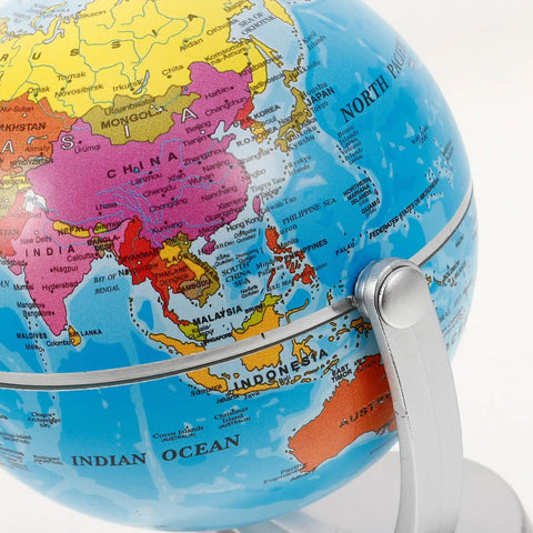 Blue World Globe With Smooth Rotation And Stable Stand For Classroom Office And Home Decor, Modern Educational Globe For Interactive Geography Learning, Teen Friendly Desk Ornament
