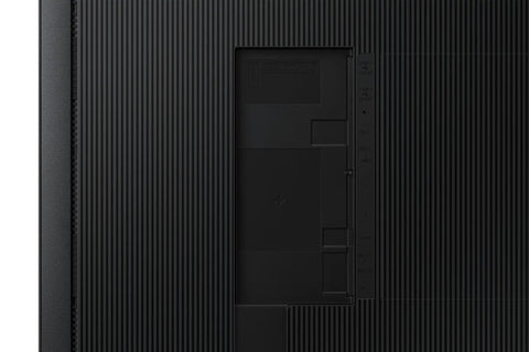 Back view of 75 Inch Commercial Digital Display Super Slick Black Frame Hella Sharp 4K Ultra High Definition Screen ports and connections.