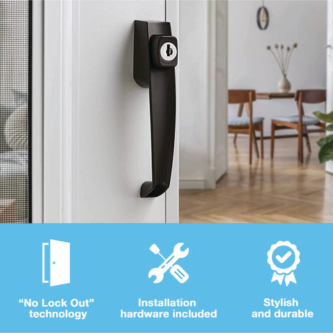 Keyed Tie Down Push Button Door Latch For Screen And Storm Doors Florida Bronze Finish No Lock Out Inside Latch Fits Out Swinging Metal And Wood Doors 0.75 To 1.25 Inches Thick Durable Easy To Install