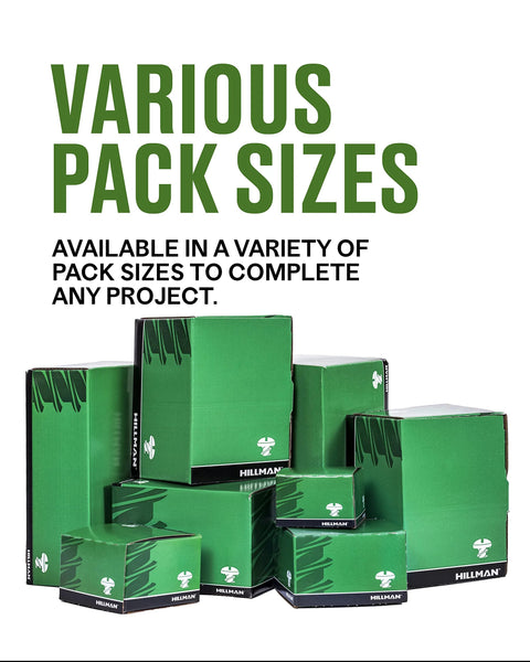 Green Hillman product boxes in various sizes for Round Head Machine Screw Toggle Bolts One Quarter Inch By Four Inch Pack Of Fifty.