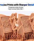 Close-up of detailed 3D prints showcasing Beast Mode Resin 3D Printer With Amber Screen For Ultra Fast 4.5s Layer Times, Crisp 566 To 1 High Contrast And 2μm Precision, C5 Industrial Z Axis With Auto Leveling For Pro Grade, High Speed Resin Printing That Delivers.