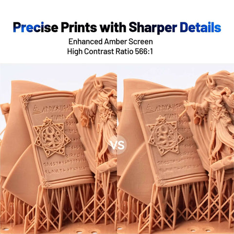 Close-up of detailed 3D prints showcasing Beast Mode Resin 3D Printer With Amber Screen For Ultra Fast 4.5s Layer Times, Crisp 566 To 1 High Contrast And 2μm Precision, C5 Industrial Z Axis With Auto Leveling For Pro Grade, High Speed Resin Printing That Delivers.