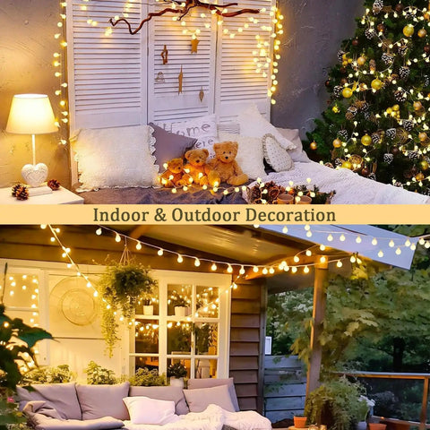 100 LED Globe String Lights Indoor Outdoor 33ft Warm White With Remote Connectable Fairy Lights bedroom patio decor