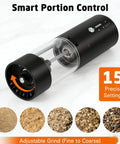 Large Capacity 118ml Electric Pepper Salt Spice Grinder With LED Light USB C Fast Charging Adjustable Coarseness 15 Preset Settings