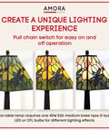 Vintage Tiffany Style Floral Glass Table Lamp With White Stained Glass And Colorful Jewels, 15 Inch Tall Nightstand Light