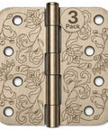 Top Shelf Floral Door Hinges 4 5/8 Inch Laser Etched Decorative Hardware For Interior Residential Doors Slick Architectural Engraving in gold finish