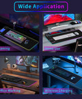 RGB Gaming Mouse Pad With 15W Wireless Charging, Massive 800x300x4mm Desk Mat, shown in various usage scenarios