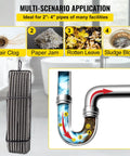 Diagram showing clog types and Heavy Duty Pro Grade Drain Cleaning Cable 75ft 3 8 Inch Solid Core Sewer Snake For 2 To 4 Inch Pipes