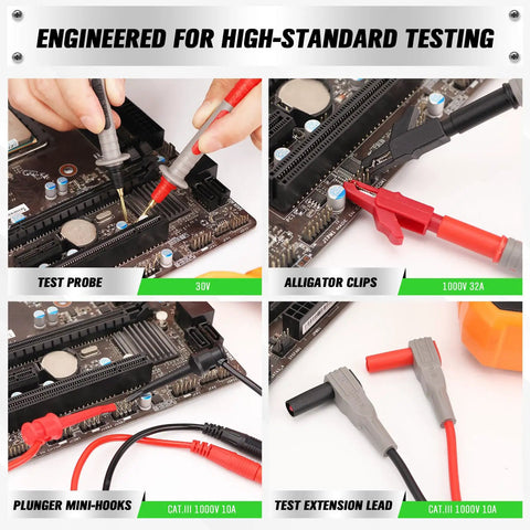 27 Piece Multimeter Test Leads Set With Alligator Clips And Needle Probes, CAT III 1000V CAT IV 600V Safety Rated, Replaceable Probes