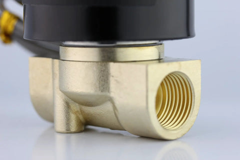 Close-up of Three Eighths Inch Brass Electric Solenoid Valve 12V DC Direct Acting Normally Closed For Air Gas Fuel With Viton Gasket
