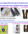 Diagram of incompatible zippers for Zipper Repair Kit Size Five Twelve Piece Set With Sliders Top Stops And Bottom Stops For Coats And Jackets No Fuss Easy Quick Fix For Metal Plastic And Nylon Zipper Teeth.