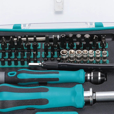 Go To Ratchet Tool Set With Chrome Wrenches Sockets And Screwdriver Bits Insulated Handle Polished Finish Includes Storage Box