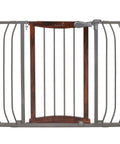 Walk Through Baby And Pet Gate With Walnut Wood And Charcoal Metal Accents, Easy Install for Doorways, Stairways, Expands, Dual Locking