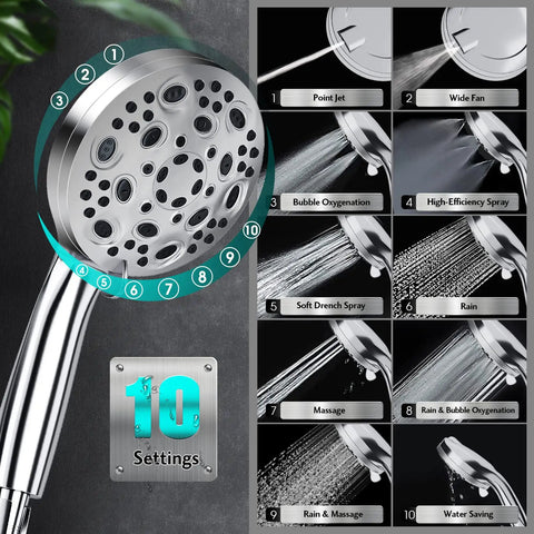 High Pressure Shower Head With Ten Modes For Every Shower Need, Handheld Option And 80 Inch Stainless Steel Hose showcase