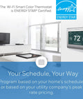 WiFi Color Thermostat With 7 Day Programmable Schedule Touch Screen And Energy Star Certification Alexa Ready displayed in living room