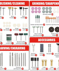 Rotary tool accessory kit, 618 pieces in red case; includes polishing, sanding, grinding bits for Dremel tools.