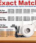 Heavy Duty Washer Drain Pump Replacement For Top Load Appliances showing compatibility with Whirlpool, Maytag, Kenmore models.