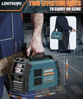 Man carrying Four In One MIG Welder For Home Shop And Yard Portable 110V Gas And Gasless Flux Core Solid Wire Lift TIG MMA