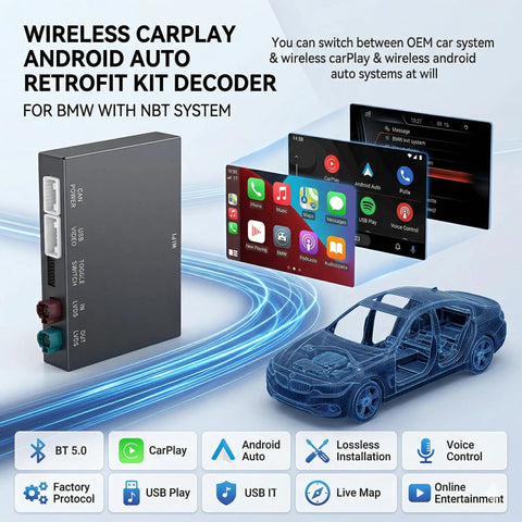 BMW Wireless CarPlay Android Auto Retrofit Kit Decoder Box For NBT System With 6 Pin LVDS Port and car interior schematic