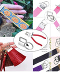 Dope Key Fob Hardware Kit With Glass Running Pliers For Easy Key Fob Install, showcasing keychains and pliers, 41-piece silver set