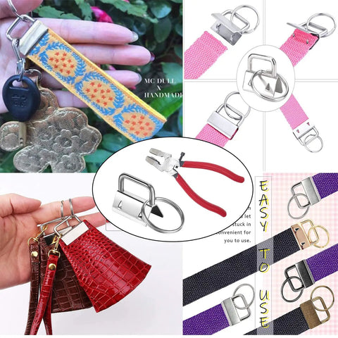 Dope Key Fob Hardware Kit With Glass Running Pliers For Easy Key Fob Install, showcasing keychains and pliers, 41-piece silver set