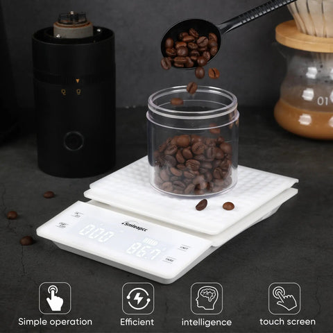 Spot On Accuracy Digital Kitchen Scale For Food And Coffee 0.1g To 3000g High Precision Mini Scale with coffee beans on top