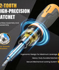 Professional 16 In 1 Ratcheting Multi Bit Screwdriver Set With Premium Hardened S2 Steel Bits features a 72-tooth ratchet for precise use.