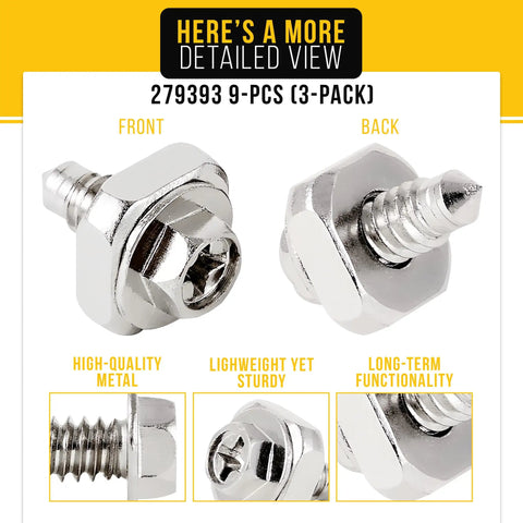 Detailed view of Dryer Terminal Block Screws Kit 3 Pack Nine Piece Replacement For Whirlpool Kenmore Maytag Dryers Replaces PS334188 AP3020386 Dryer Cord Screws Quick DIY Fix