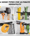 99 Inches Garage Storage Wall Mount Organizer With Beefy Heavy Duty Shelving And Adjustable Metal Hooks holding tools