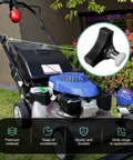 Lawn mower with inset showing Two Pack Lawn Mower Handle Knobs and Nuts Bolt Kit, Triangular Handle Fastening Screws Replacement for Push Mower, Universal Black Hardware for Most Lawn Mowers.