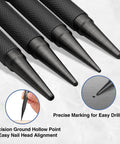 Close-up of Cr-V Hardened Nail Punch And Center Punch Set with Knurled Grip showing precise tips for woodworking and metalworking.