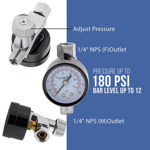 Air Adjusting Valve Regulator With Gauge For Spray Guns And Pneumatic Tools One Quarter Inch NPT Dial In Pro Grade Precision