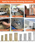 No Nonsense Top Shelf Multi Grip Rivet Nut Installation Tool Kit Featuring Pre Bulbed Shank and Stainless Steel Thread Inserts in various applications.