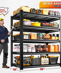 Heavy Duty 5 Tier Garage Shelving Rack With Adjustable Metal Shelves, Steel Storage Organizer For Tools And Parts, 3000 Lb Capacity, No Sag, Easy Assembly, Durable Garage Shelves, 36x16x72 in black