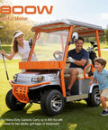 Heavy Duty Electric Golf Cart For Adults With 1800W Motor And 60V Battery Featuring Fixed Canopy on golf course with family.
