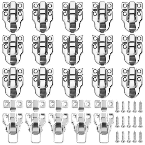 Chic Antique Silver Metal Duckbill Latches, Super Secure Toggle Box Hasps With Lock Hole for Jewelry Cases and Wooden Crafts. 20-pack with screws