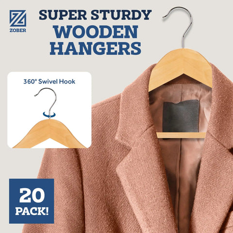 Heavy Duty Wooden Clothes Hangers Set Pro Grade Non Slip Contoured Hangers For Coats Jackets Suits And Pants With 360 Chrome Hook